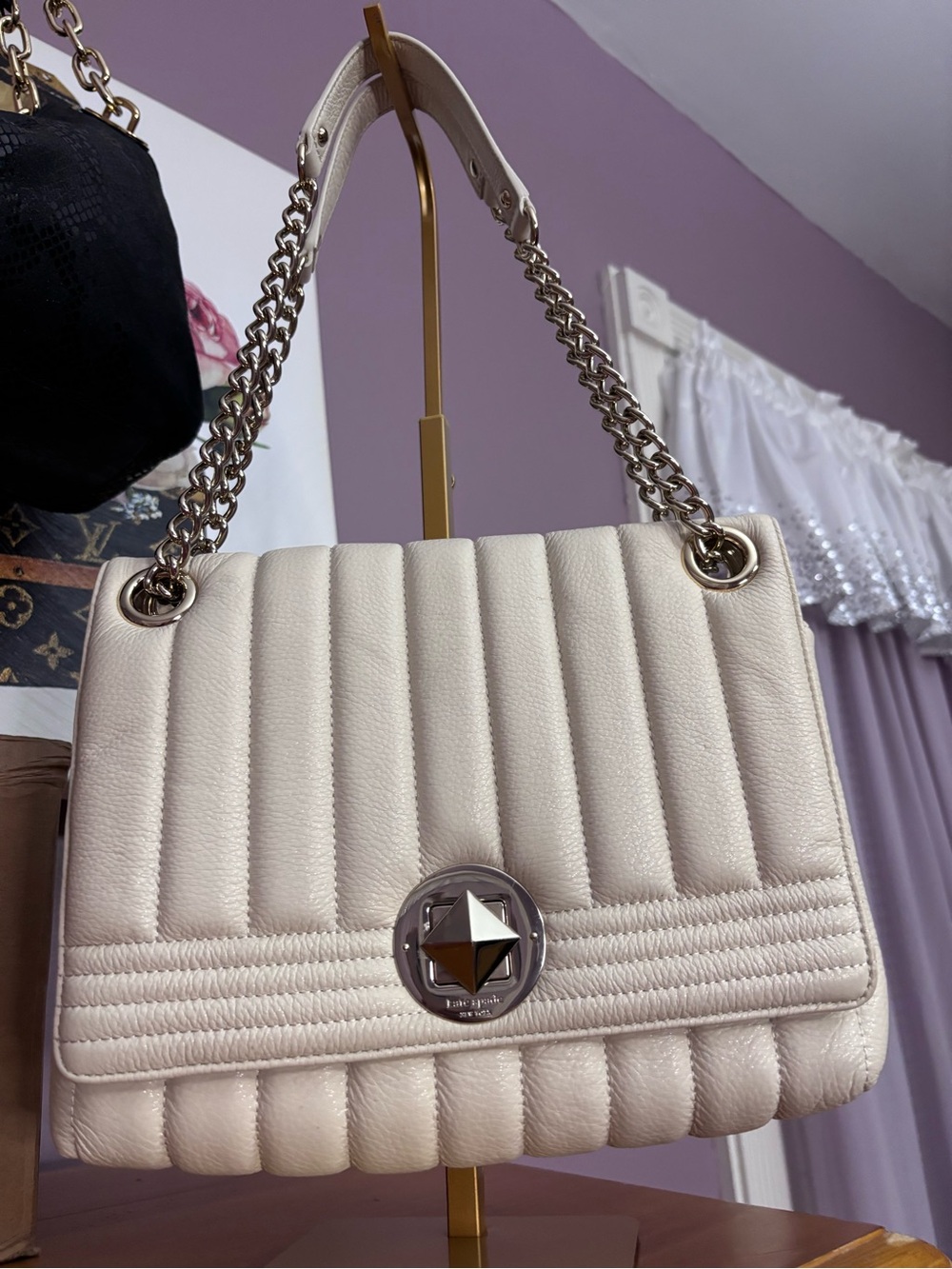 Kate spade Quilted Cream Shoulder Bag with Chain Strap